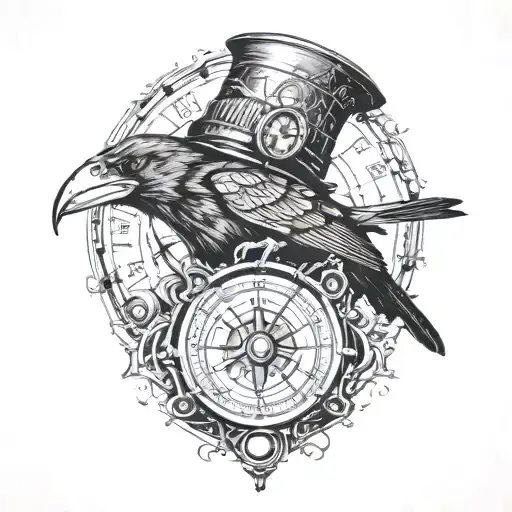 Traveling Crow Holding A Compass And A Steam Punk Hat