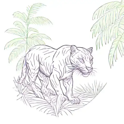 Fine Line Black Panther With Areca Palm In Background