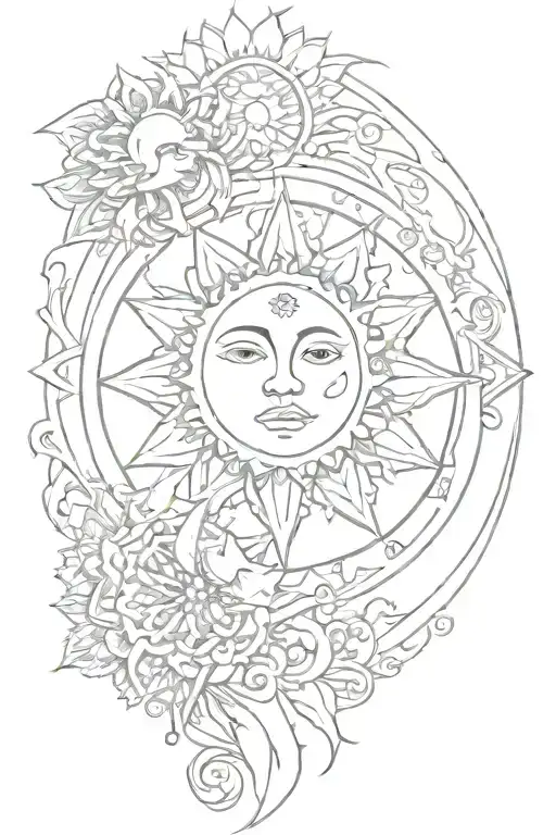 Sun Moon Intertwined Mandala Design Incorporating