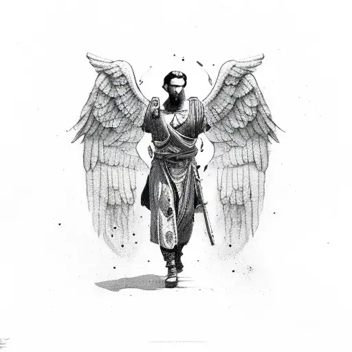 Fallen Angel Men Ancient With Red And Black Circles In The Background