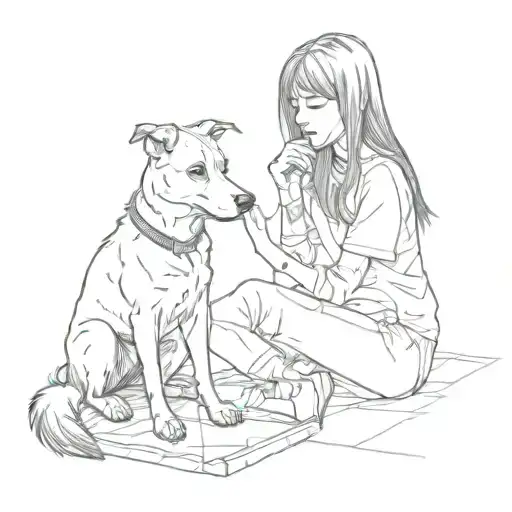 Side Girl Sitting With Dog Seeing Her Face