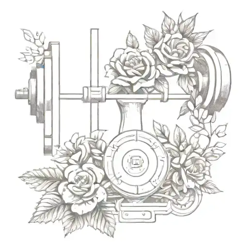 An Intricate Design Combining Weightlifting Equipment With Floral Elements