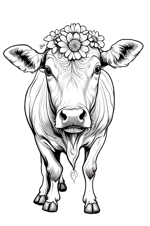 Cow Outline With Flowers