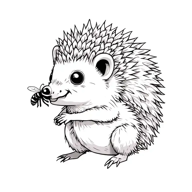 Hedgehog With Bumble Bee Perched