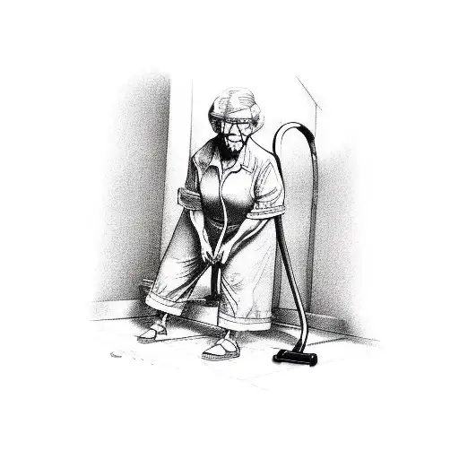 Grandma Lifting Rug To Vacuum Under It