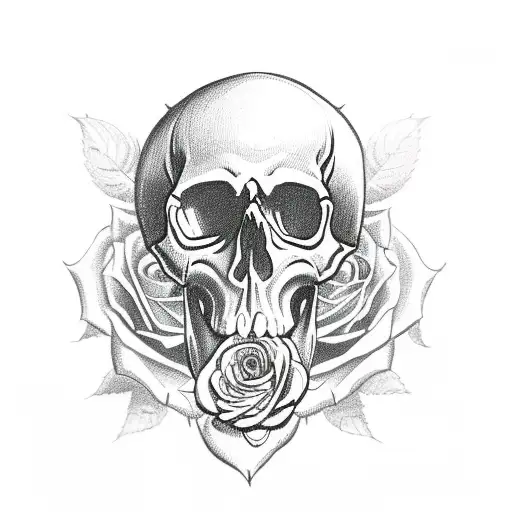 Skull With Rose In Mouth