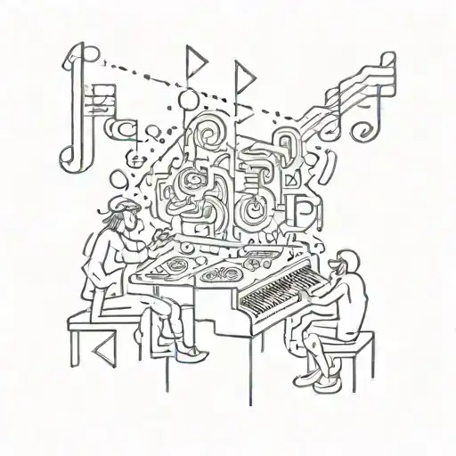 An Abstract Representation Of A Party Scene With Neon Lights And Music Notes