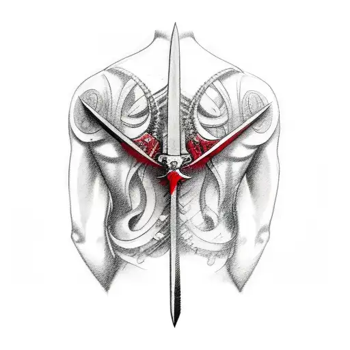 Back Red Tattoo With Sword