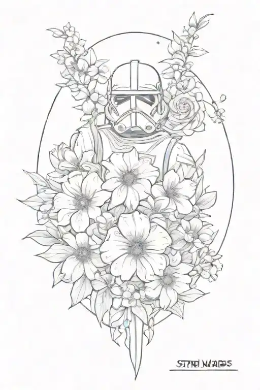 Star Wars Sleeve Tattoo With Florals