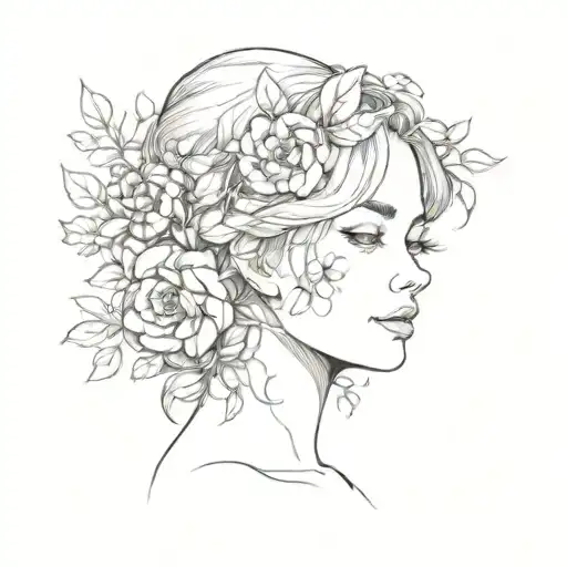 A Portrait Of Your Daughter Surrounded By A Wreath Of Nature Elements Like Flowers And Leaves