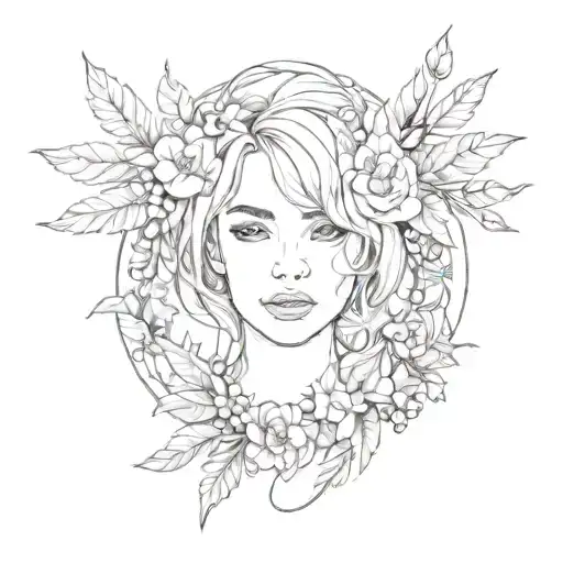 A Portrait Of Your Daughter Surrounded By A Wreath Of Nature Elements Like Flowers And Leaves