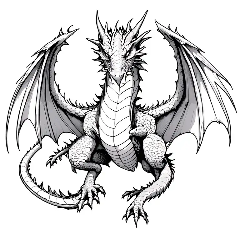 Dragon Facing Forward Wings Spread Behind Wide Open Facing Forward