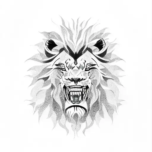 Lion Head Tattoo With Raging Sun Above Head