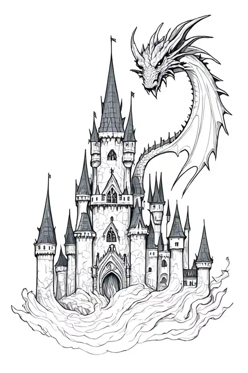Gothcastle With Dragon Flying