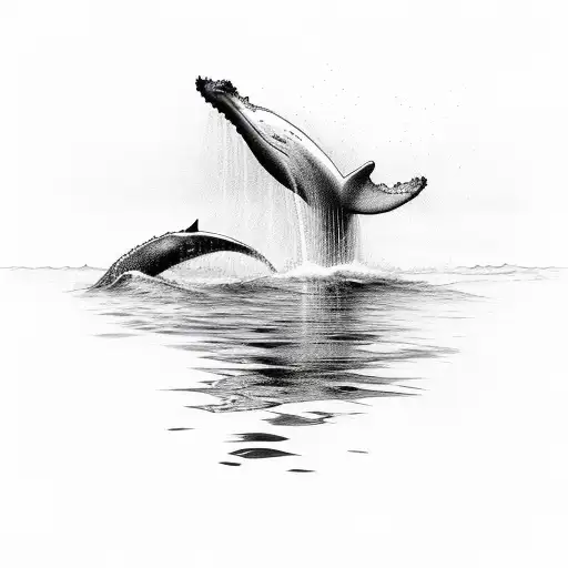 Whale Tail Coming Out Of The Water With Round Water Ripples At The Base