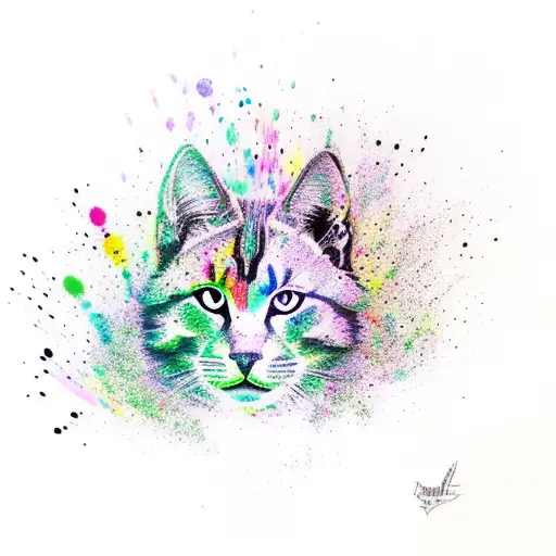 Black Paw Print With Rainbow Color Splashes