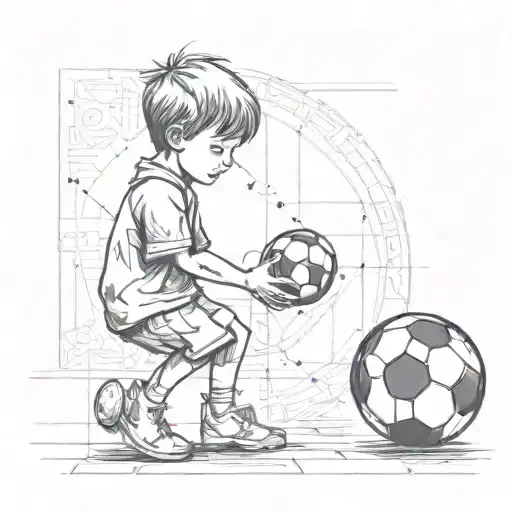 Little Boy Holding Football And Looking At Vilnius