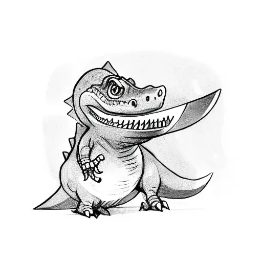 Small Dinosaur Holding Knives