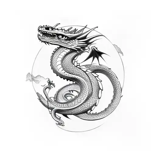 3D Half Sleeve Dragon And Snake Intertwined With Dragon Head At The Shoulder