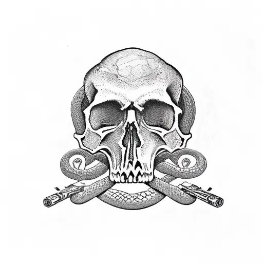 Skull With Guns And Snakes