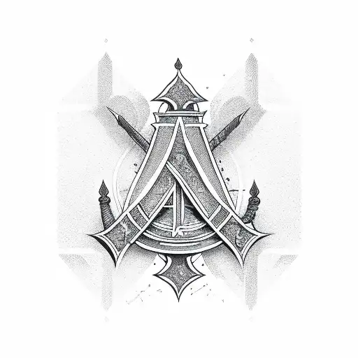 Capital Letter M With A Dagger Through The Middle And Rose