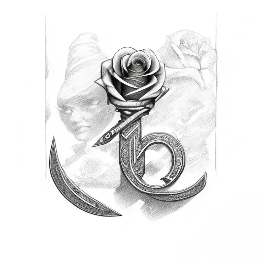 Letter M With A Dagger Through The Middle And Rose