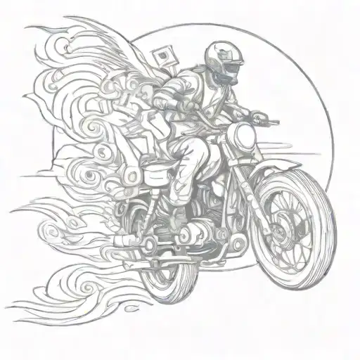 A Motorcycle Riding Off Into The Sunset With A Trail Of Money And Happiness Symbols Behind It