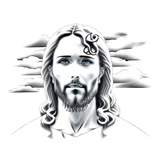 Jesus Side View With Clouds And 3 Crosses Under Him