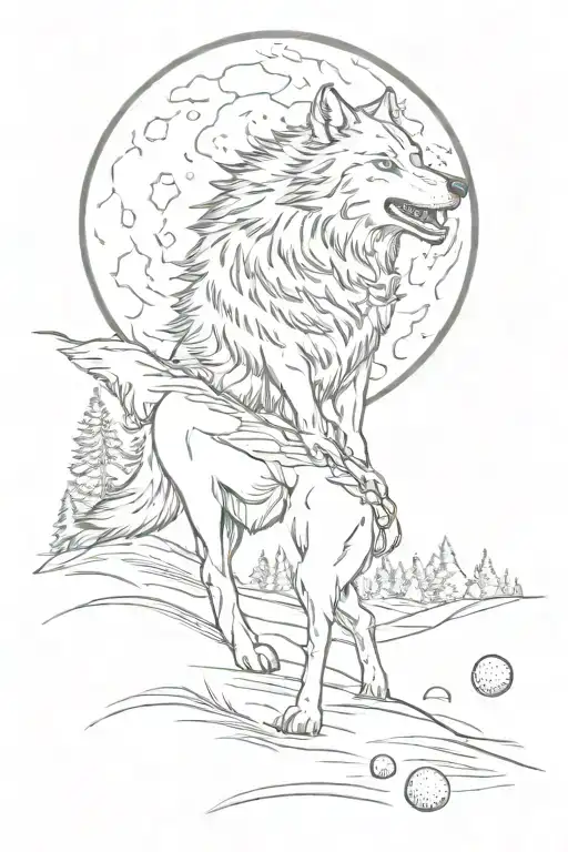 A Wolf Howling At The Moon While Playing Golf On A Fantasy Golf Course