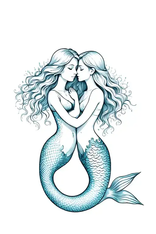 Mother Daughter Mermaid Hugging