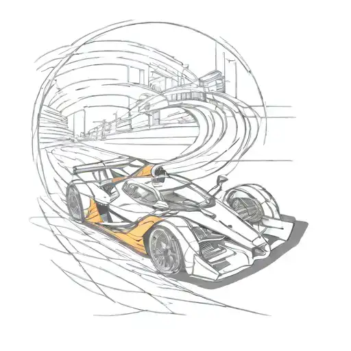 Design A Sketch-style Tattoo Of A Dynamic Race Track With A Mclaren F1 Car Speeding Through