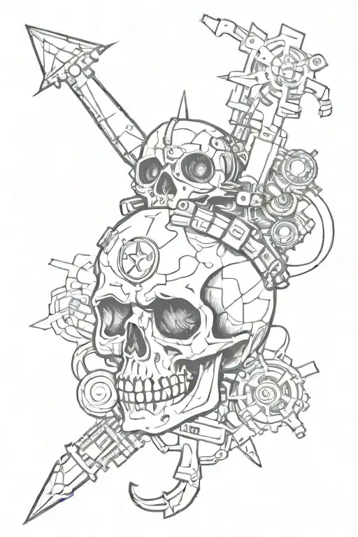 A Skull Adorned With Internet Symbols And Video Game Elements In A Sketch Style