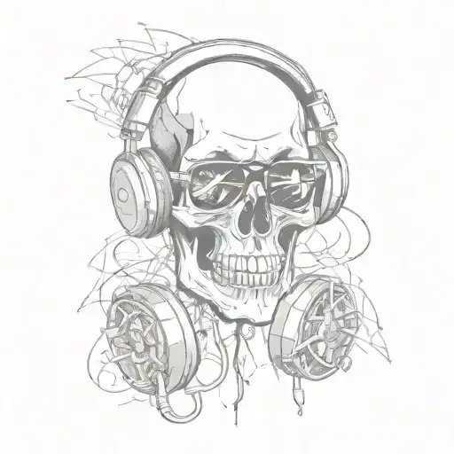 A Skull Wearing Headphones And Sunglasses With Trap Music Notes As