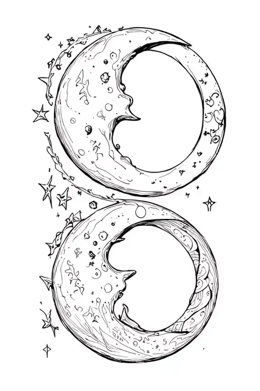 Gemini Sign And Cresent Moon Surrounded