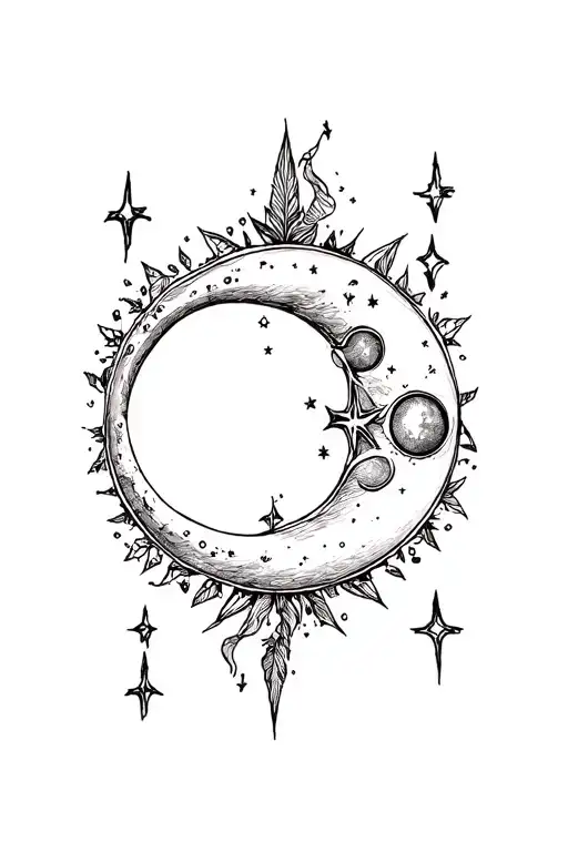 Gemini Sign And Cresent Moon Surrounded