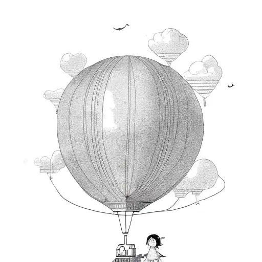 Little Girl Holding A Rope Coming Down Of A Hot Air Ballon