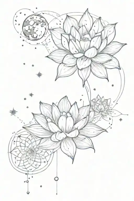 Lotus And Moon With The Constellation Cancer