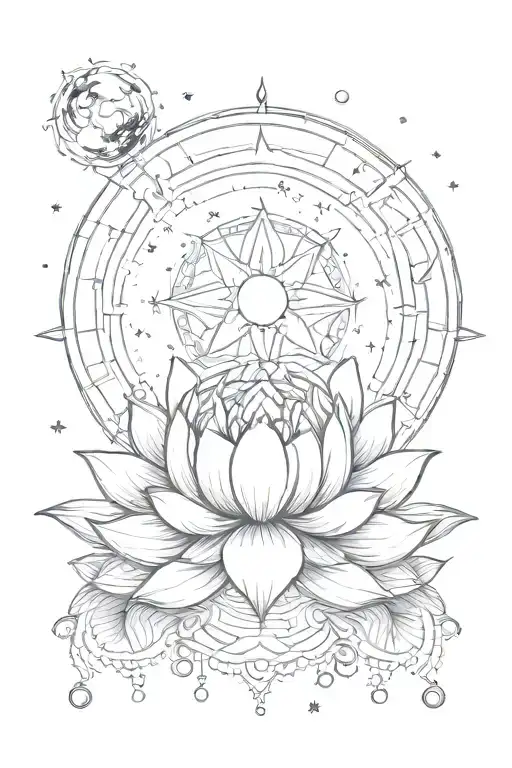 Mandala Lotus And Moon With The Constellation Cancer On The Forearm