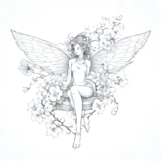 A Circle Of Cherry Blossoms Surrounds The Fairy Wings