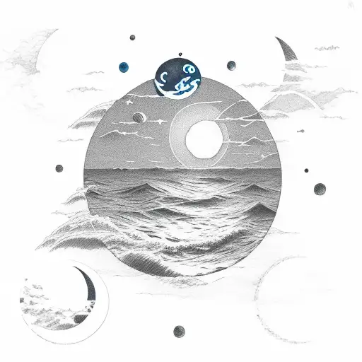 Ocean With Vivid Night Sky And The Moon Reflecting On The Water