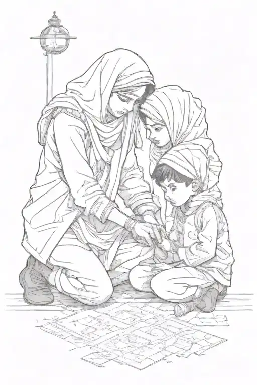 Muslim Girl Help Her Younger Brother In Math