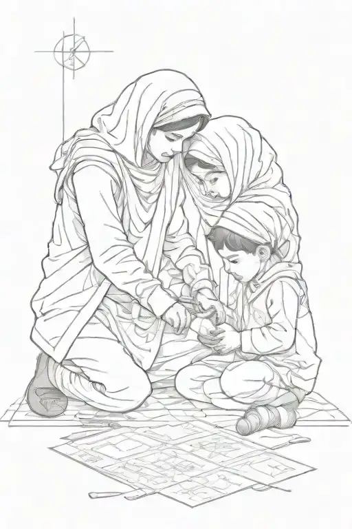 Muslim Girl Help Her Younger Brother In Math