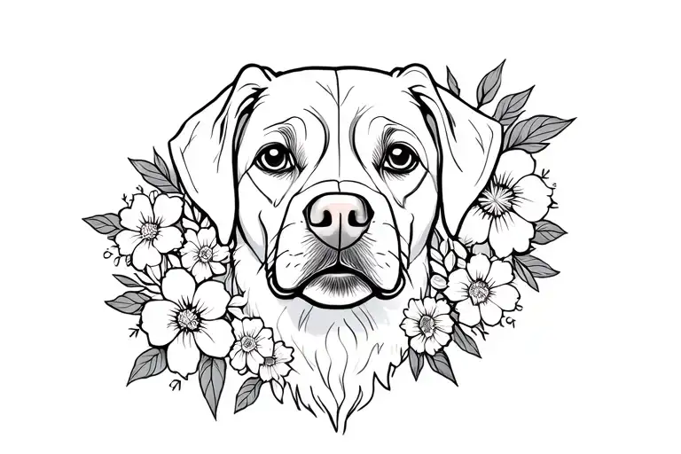 Flowers Around Dog Face Outline
