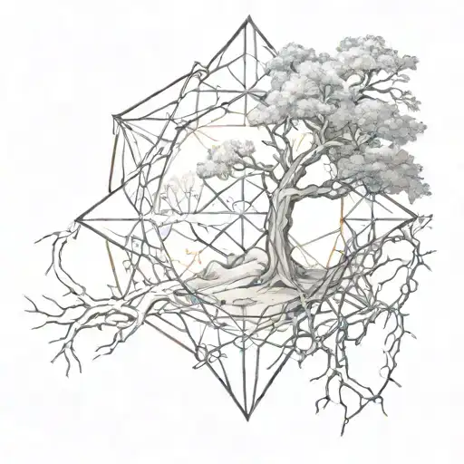 Four Sided Diamond With A Tree With A Longsword In In The Earth