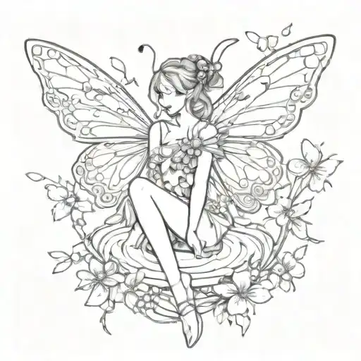 The Fairy Has Wings That Are Half Butterfly And Half Cherry Blossom