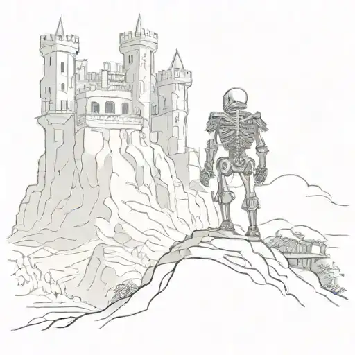 A Skeleton In War Outfit Watching A Castle On A Hill
