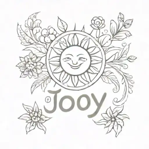 A Smiling Sun Surrounded By Colorful Flowers And The Word 'Joy' In Elegant Script