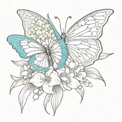 Half Butterfly With Lily Of The Valley Flowers
