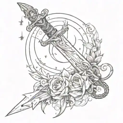 Sword Tattoo With Moon And Beetle