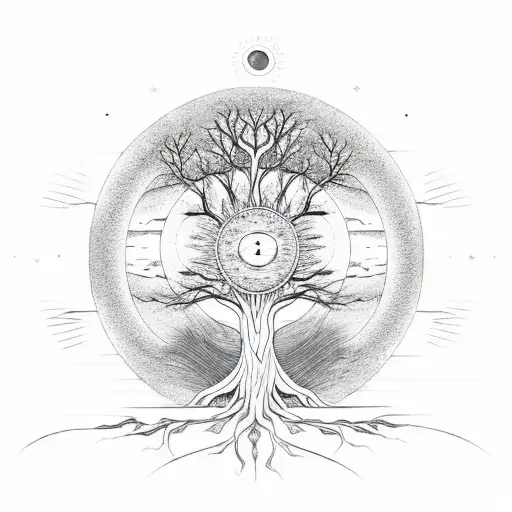 Tree Of Life With Moon And Sun And Chakras